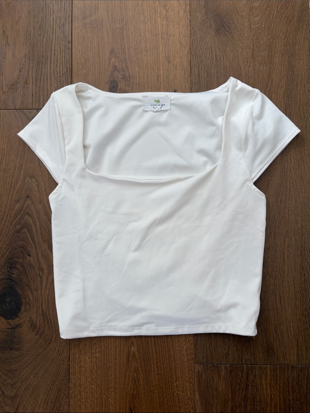 Love Tree White Square-Neck Short Sleeve Crop Top